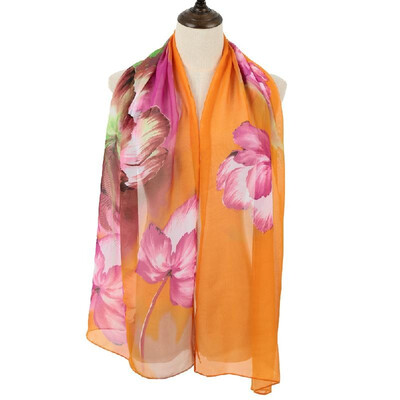 

New Fashion Women Scarf Chiffon Floral Print Contrast Color Block Long Spring Autumn Pashmina