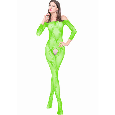 

Toponeto Women Long Sleeve Open Crotch Bodystockings Perspective Underwear Pajama