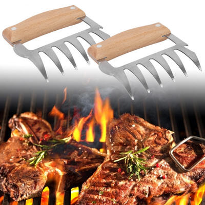 

Greensen Stainless-Steel Meat Claws Tools Pair With Wooden Handles Bear Claw Teeth For BBQ
