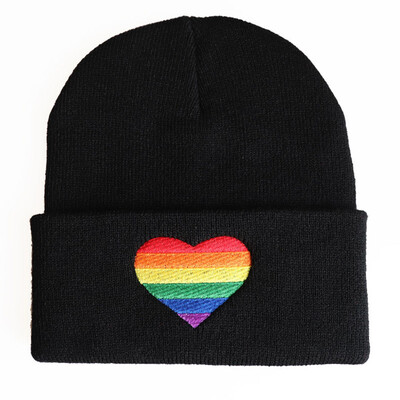 

Gay Pride Rainbow Heart Embroidery Beanie Casual Winter Warm Hats For Unisex Women Men Pride Outdoor Accessories