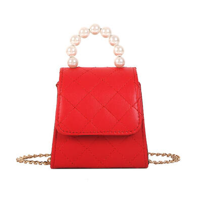 

Solid Color Pearls Shoulder Handbags Leather Women Lattice Crossbody Bags