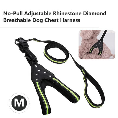 

Dog Harness No-Pull Adjustable Rhinestone Diamond Chest Straps Metal Hooks Leash Breathable Mesh Reflective Nylon Pet Vest for Dog