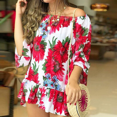 

Starmoon Women Casual Floral Print Blouse Short Sleeve Loose Top Shirt Tee