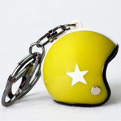 

Motorcycle Cap Knight Safety Hat Helmet Keychain Creative Car Keychain Yellow Hat White Star Lobster Clasp