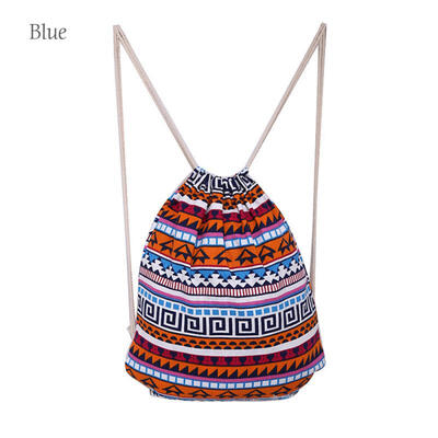 

National Wind Drawstring Bag Canvas Storage Shoulders Bag Leisure Travel Rucksack For Women Teenager