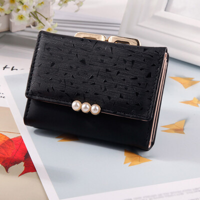 

Tailored Womens Fashion Tri-Fold Coin Purse Pearl Wallet Solid Color Card Package