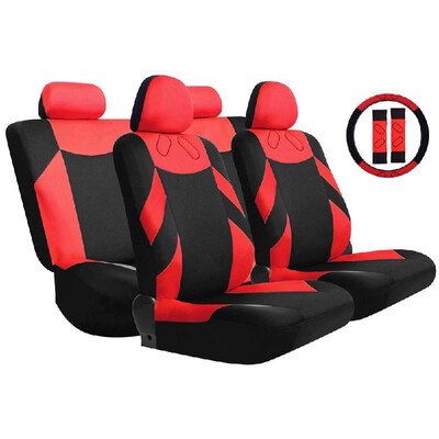 

Tirol Universal 13PCS Car Seat Cover Front Seat Bench Seat Covers Wheel Cover Set RedBlueGrayBeige