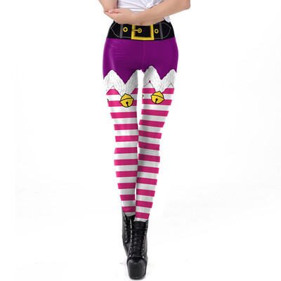 

Tailored Womens Christmas Bell Stripe Print Tighten High Waist Pencil Pants Trousers