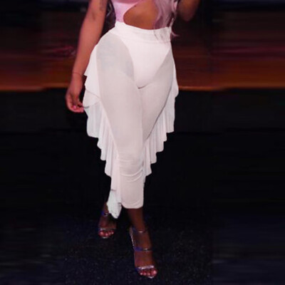 

Tailored Womens Fashion Lotus Mesh Pants Sexy Wide-Legged Pants Cropped Trousers