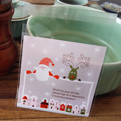 

100pcs Christmas Cellophane Treat Bags Sweet Biscuit Cookie Party Favor Gift