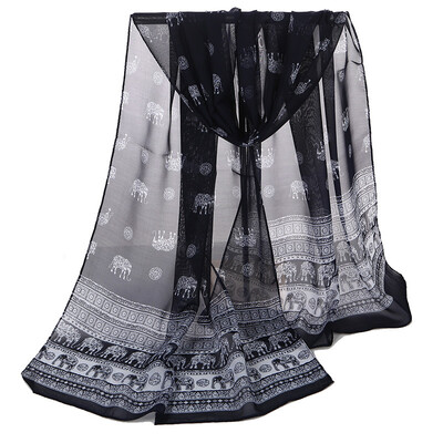 

2018 spring&summer new printed chiffon scarves wholesale exotic ethnic wind elephant womens small scarf