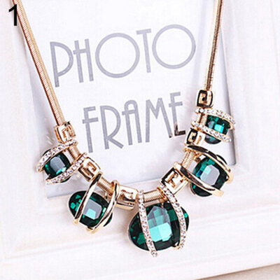 

Fashion Women Crystal Pendant Golden Chain Choker Beauty Statement Bib Necklace