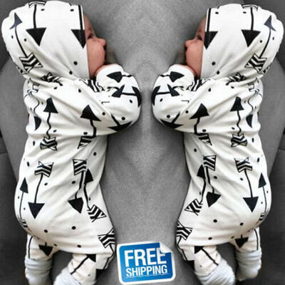

US Newborn Baby Girl Boy Hooded Romper Bodysuit Jumpsuit Cotton Clothes Outfits