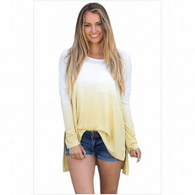 

Round neck long sleeve gradient hem top casual top