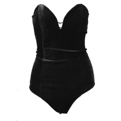 

Women Velvet Sexy V Neck Padded Chest Bodycon Bandage Bodysuit Jumpsuits