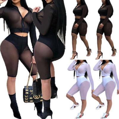

2PCS Womens Crop Tops Shorts Pants Bodycon Casual Outfit Sportswear Tracksuit