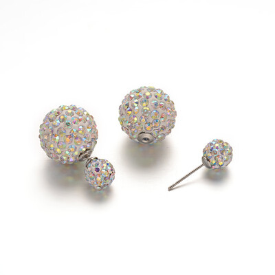 

Double Side Polymer Clay Rhinestone Ball Stud Earrings with Stainless Steel Stud Earring Findings Stainless Steel Color Crystal