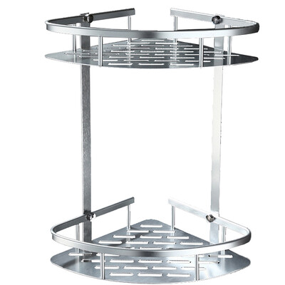 

Bathroom Shelf Storage Rack Double Corner Space Aluminum Holder Silver Organizer