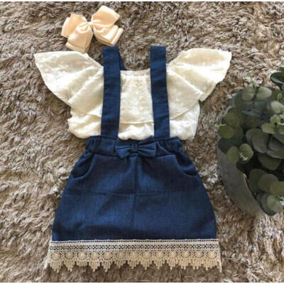 

Lace Newborn Kid Baby Girl Top Suspender Skirt Dress Outfits Clothes Summer US