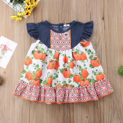 

Thanksgiving Toddler Kids Girl Floral Printed Casual Dresses One-Piece Costumes