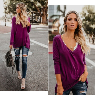 

Fashion Women´s Loose Long Sleeve Tops Blouse Autumn Casual Tops T-Shirts V-neck