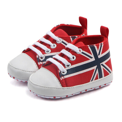 

Fashion Spring And Autumn Rice Flag Lace Canvas Shoes Toddler Rope Soled Shoes Union Jack Pattern Baby Shoes