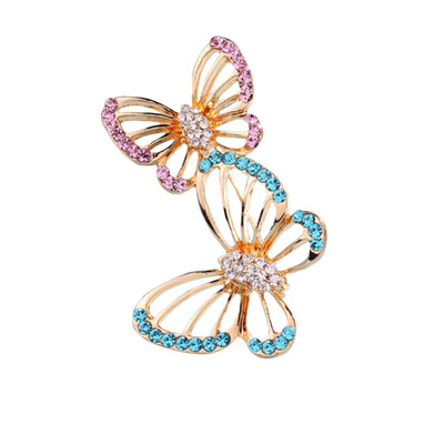 

High Quality Gold-Color Double Butterfly Brooch Pin Crystal Rhinestone Beautiful Brooches For Women Dress Wedding Bridal