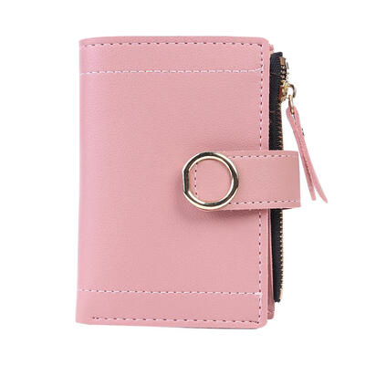 

Cute Snap Zipper Clutch Women Bifold Purse Solid Color Leather Card Holder