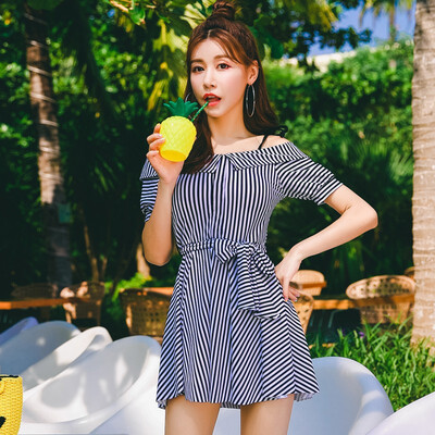 

Fashion swimwear sweet conjoined conservative skirt style spa cover belly gather small chest was thin student beach swimwear