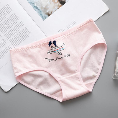 

Women Briefs Cotton Blends Beathable Stretchy Cartoon Animal Cat Letters Polka Dot Print Bow Sweet Underwear