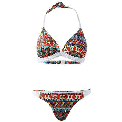 

Women Sexy Halter Neck Printing Weaving Bikini Two-piece Suits