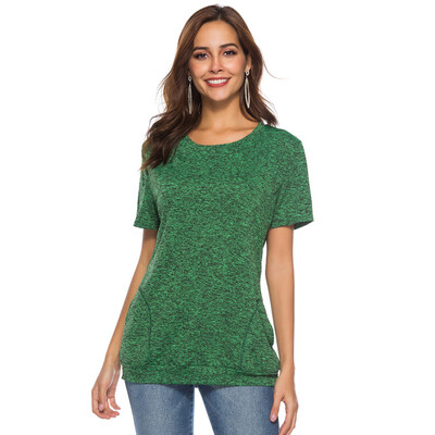 

Women Solid Color Short Sleeve Round Neck Splice T Shirts Tops Tee with Pockets