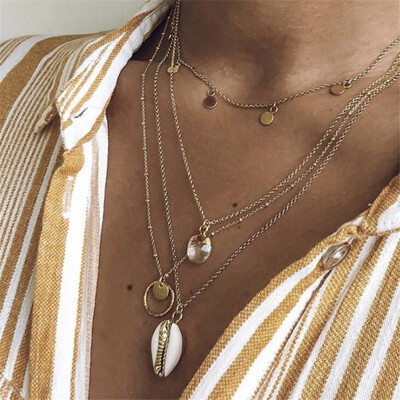 

HuaTang Star Moon Pendant Necklace Boho Geometric Crystal Layered Necklaces for Women Girl Waterdrop Opal Collar Choker Jewelry