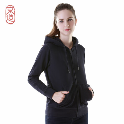 

JZAO ladies sweater thick brushed sweater hooded zipper sweater navy  code