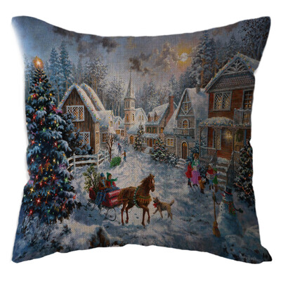 

〖Follure〗Christmas Snow House Pillow Case Linen Sofa Throw Cushion Cover Home Decor