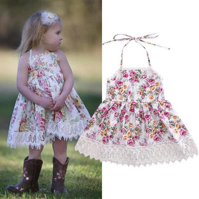 

Princess Baby Kids Girl Backless Lace Floral Dress Wedding Party Formal Dresses