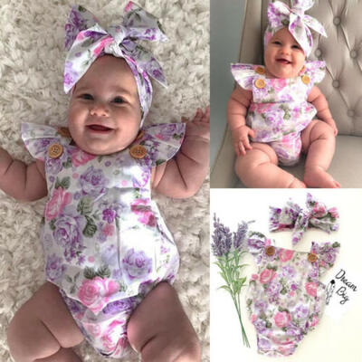 

UK Infant Baby Girl Floral Romper Bodysuit JumpsuitHeadband Clothes Outfit 2PCS