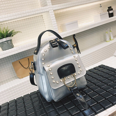 

Women Small Rivet Backpack Cute Silver Mini Backpacks for Teenagers Girls Multifunctional Ladies Daypacks Black Bagpack Female