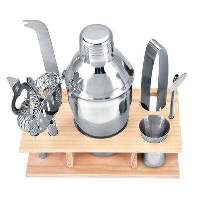 

Greensen 8pcs Stainless Steel Cocktail Shaker Mixer Drinker with Wood Holder Stand Drinking Tool Bar Bar Kit Cocktail Shaker Set