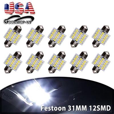 

10x 31MM 12SMD Festoon LED Cool White Dome Map License Interior Light bulbs 3175