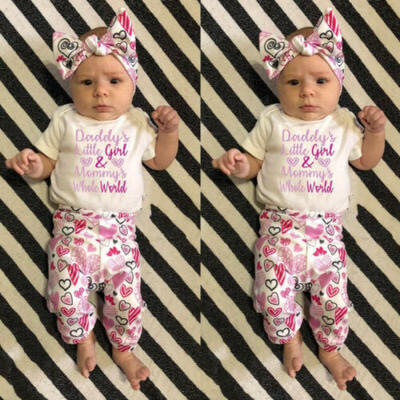 

Infant Baby Girls Casual Tops Romper Long Pants Headband Outfits Clothes 0-24M