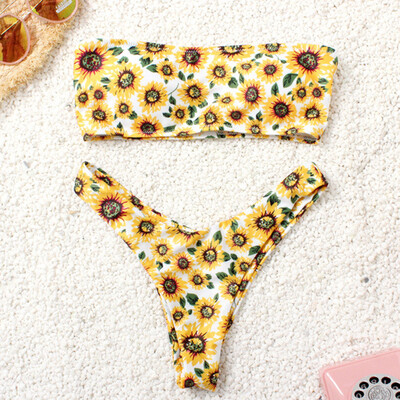 

Roseonmyhand Sexy Women Bikini Set Sunflower Print Padded Swimwear Bathing Swimsuit Beachwear