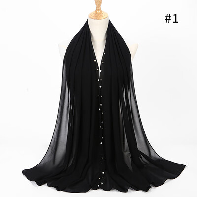 

2018 speed sells explosions fashion solid color chiffon nail pearl scarf Muslim ladies baotou chiffon hijab