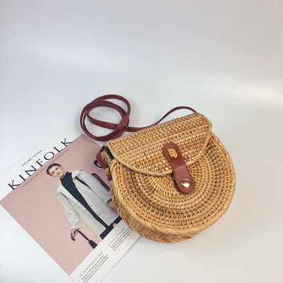 

Tailored Circle Handwoven Bali Round Retro Rattan Straw Beach Bag Crossbody