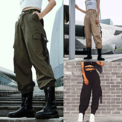 

Women Long Cargo Pants Camo High Waist Military Combat Camouflage Jeans Trouser