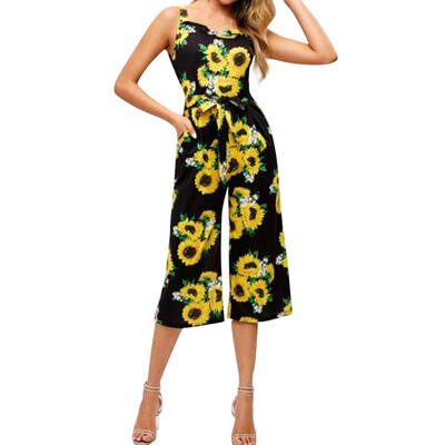 

Starmoon Womens Summer Sling Jumpsuit Sexy Tie Waist Printed Jumpsuit