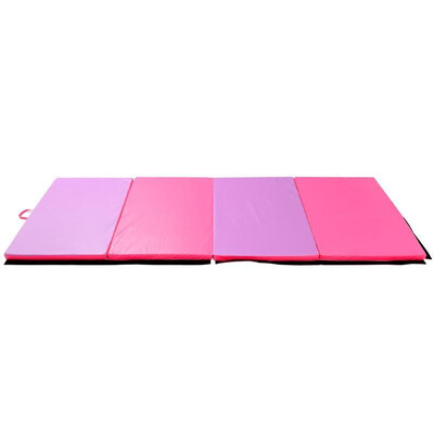 

6 x 4 x 2" PU Leather Folding Gymnastics Tumbling Martial Arts Mat with Handles - Pink Purple