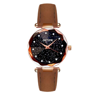 

Women Fashion Brilliant Starry Night Dial Watch Lady Simple Exquisite Metal Quartz Wrist Watch