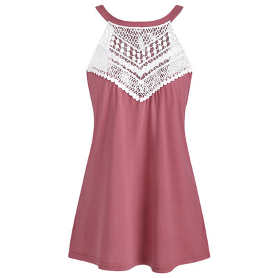 

Round Neck Lace Panel Tank Top