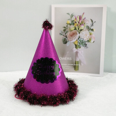 

FUNNYBUNNY Birthday Hat New Childrens Glitter Paper Wave Point Hair Ball Pointed Hat Adult Birthday Party Decoration Paper Hat